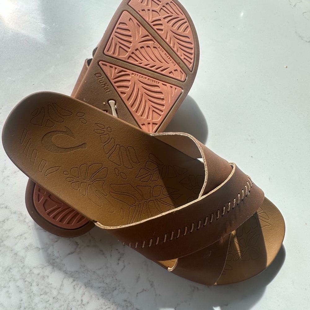 Olukai Kipea Olu Slide Sandals in Brown - Women's Casual Slip-On